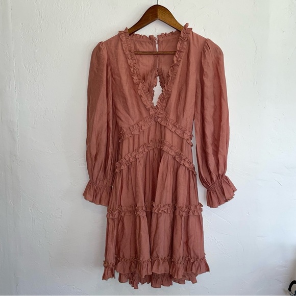 Saints + Secrets Selfie Leslie Laney Long Sleeve V-Neck Ruffle Mini Dress - Picture 5 of 11